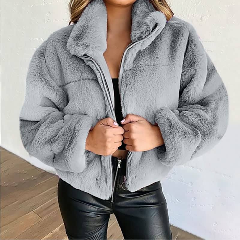 Veste douillette en fausse fourrure chaude d'hiver à col montant