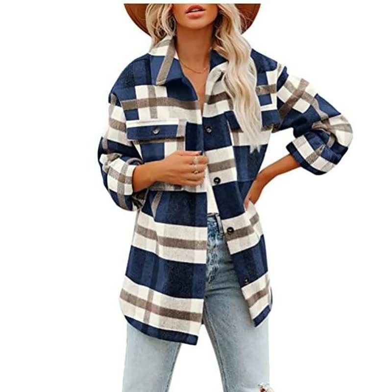 Grande veste en laine pour femme grande taille à carreaux