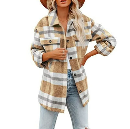 Große Wolljacke Damen Übergröße Karo Muster - IdealeKleiden