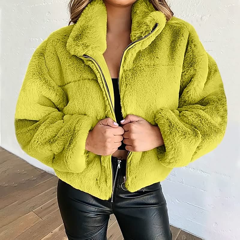 Veste douillette en fausse fourrure chaude d'hiver à col montant