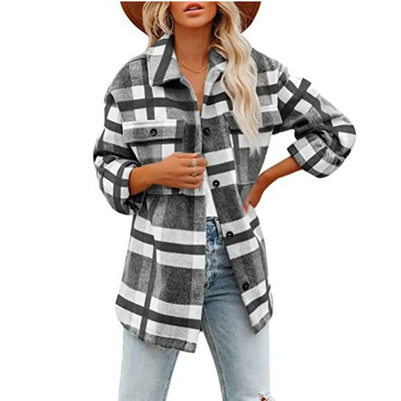 Chemisier d'automne à carreaux en coton pour femme