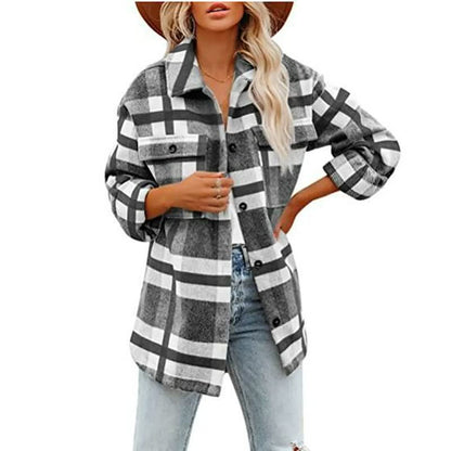 Grande veste en laine pour femme grande taille à carreaux