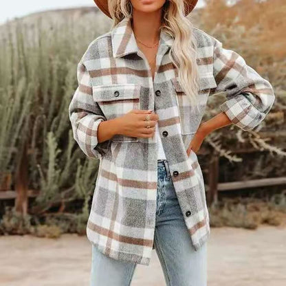 Grande veste en laine pour femme grande taille à carreaux