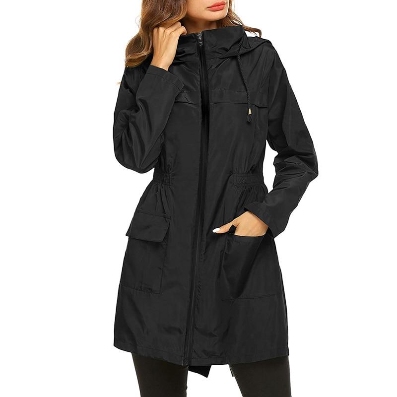 Veste imperméable longue pour femme avec capuche