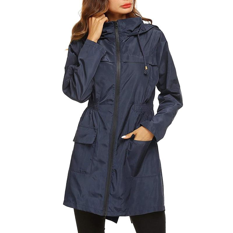 Veste imperméable longue pour femme avec capuche
