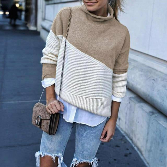 Gemütlicher Patchwork Pullover Relaxed Fit - IdealeKleiden