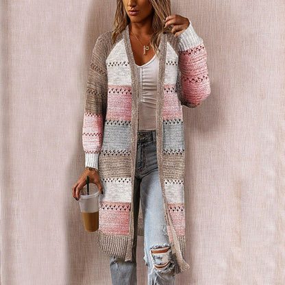 Cardigan Femme Long Rayé Automne