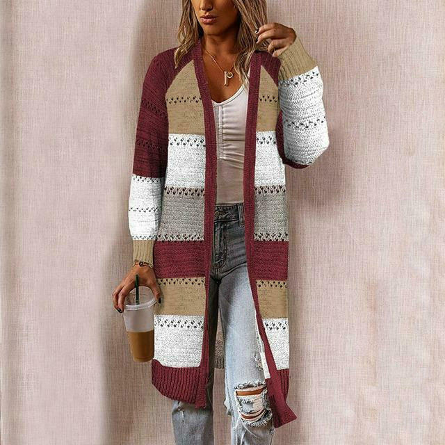Cardigan Femme Long Rayé Automne