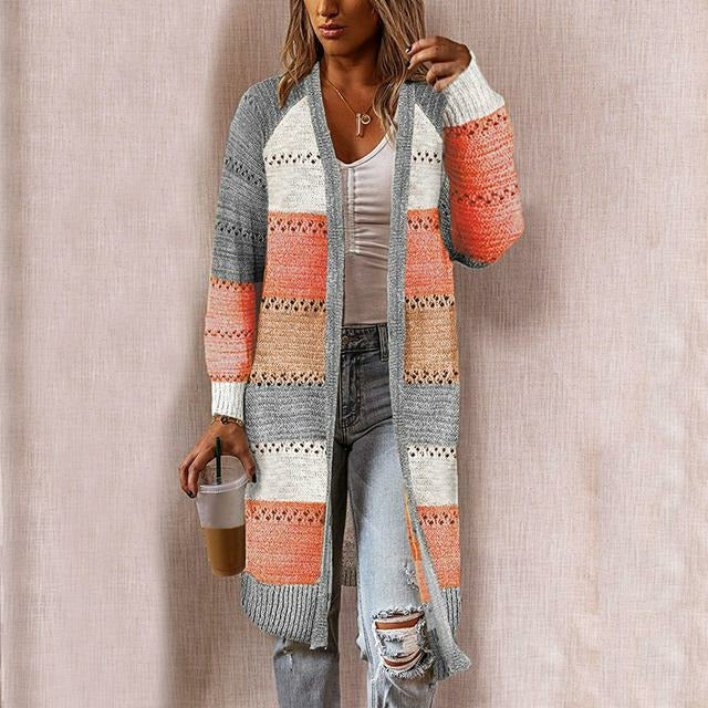 Cardigan Femme Long Rayé Automne