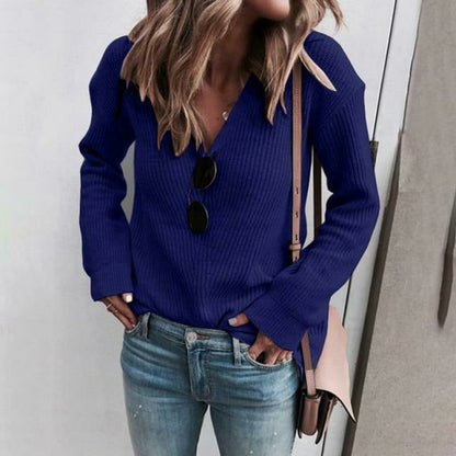Pull pour femmes automne confortable col en V tricoté