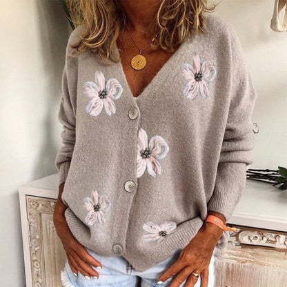 Cardigan femme motif floral tricot printemps