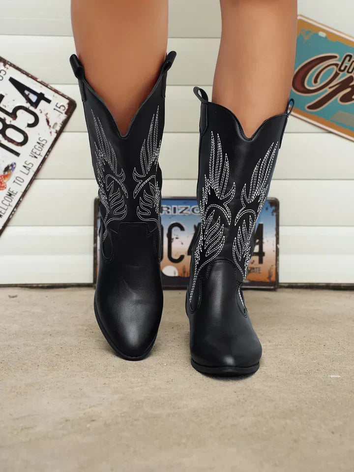 Bottes de cowboy femme en cuir synthétique souple noir
