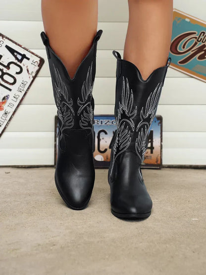Bottes de cowboy femme en cuir synthétique souple noir