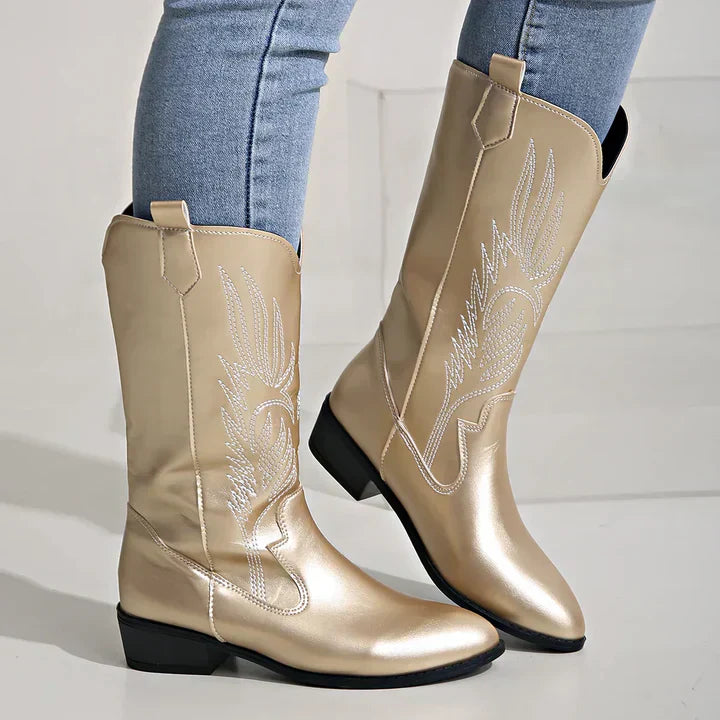 Bottes de cowboy femme en cuir synthétique souple noir