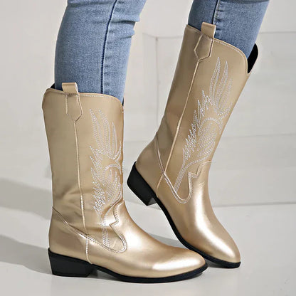 Bottes de cowboy femme en cuir synthétique souple noir