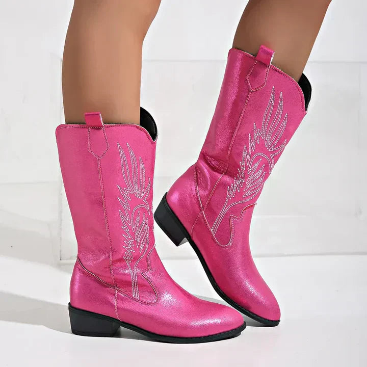 Bottes de cowboy femme en cuir synthétique souple noir