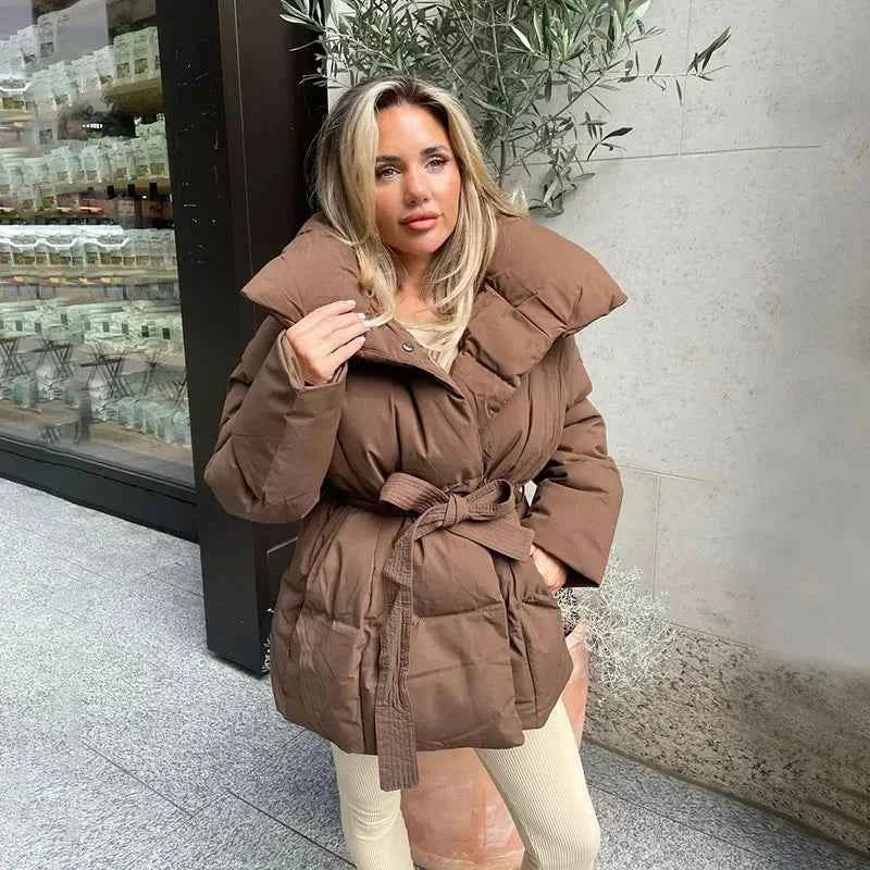 Damen Winterjacke mit Gürtel Elegant - IdealeKleiden