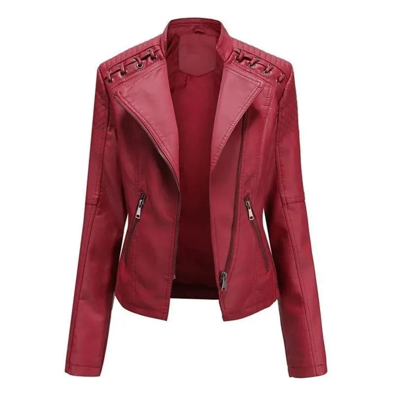 Blouson en cuir élégant pour femme, style punk-rock