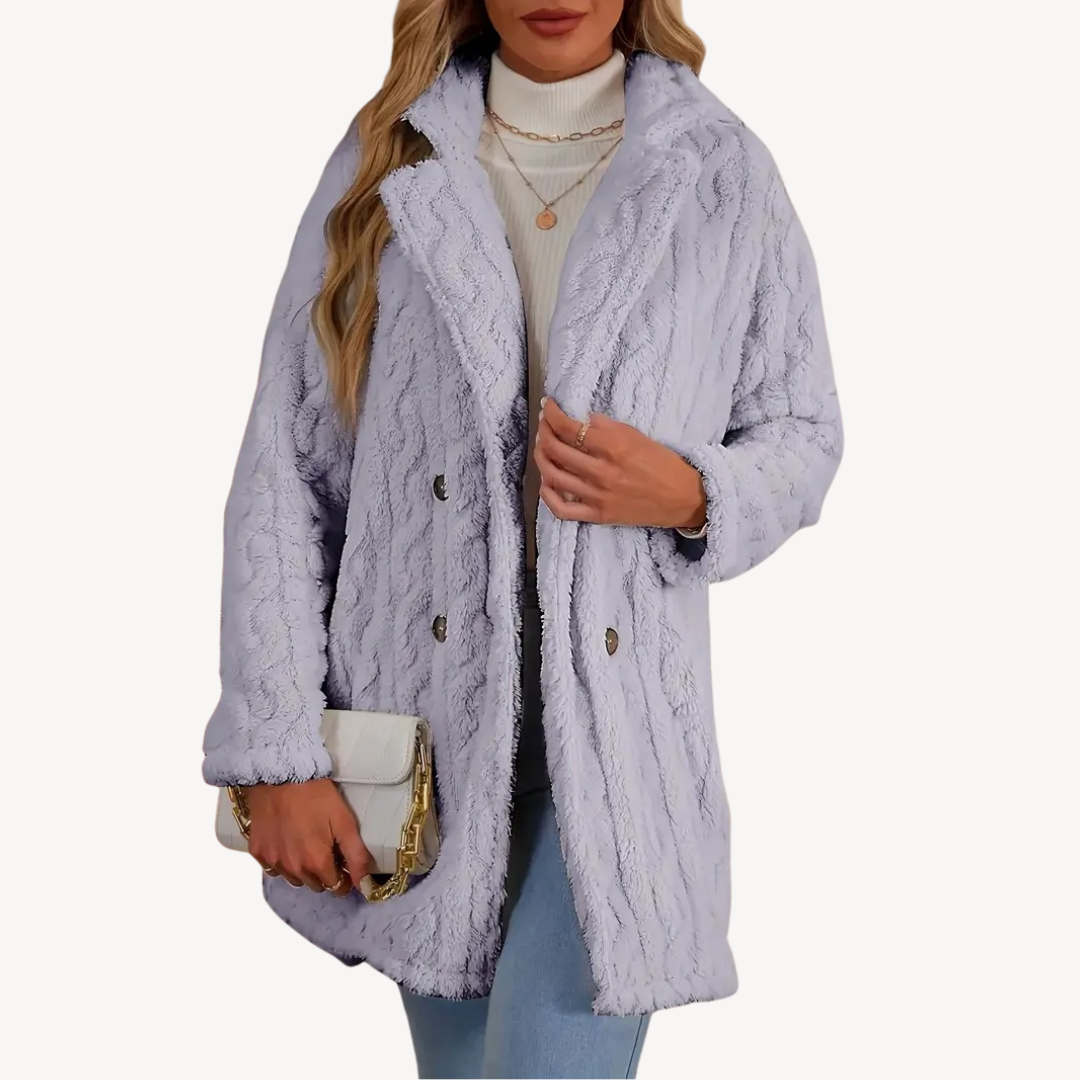 Manteau en fausse fourrure pour femme, double boutonnage, élégant