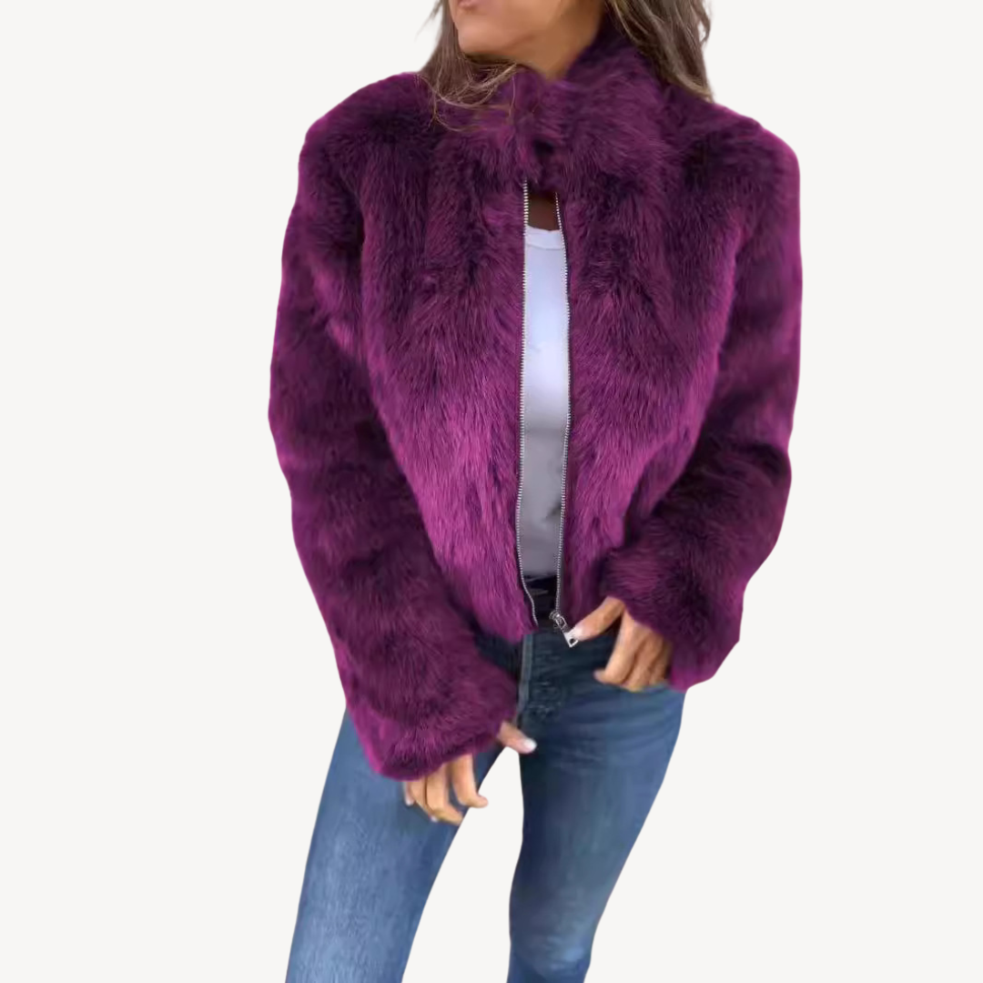 Veste femme stylée en fausse fourrure avec fermeture éclair