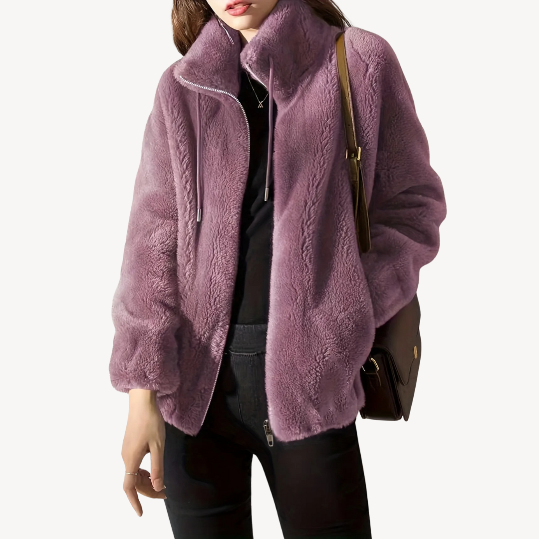 Veste femme tendance en fausse fourrure avec fermeture éclair