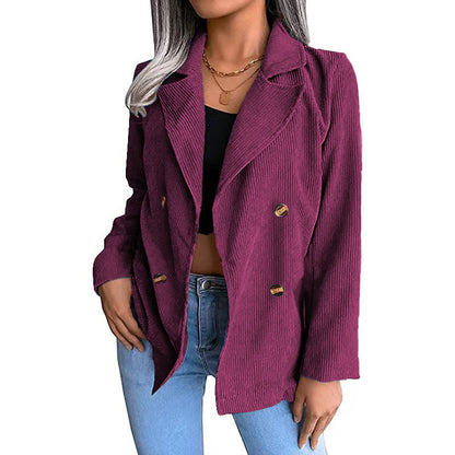 Blazer élégant en velours côtelé, coupe cintrée, double boutonnage