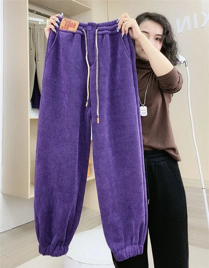 Pantalon d'hiver chaud doublé polaire Décontracté