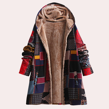 Blouson polaire tendance à capuche en patchwork chaud