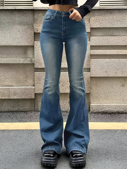 Jean slim évasé taille haute extensible pour femme