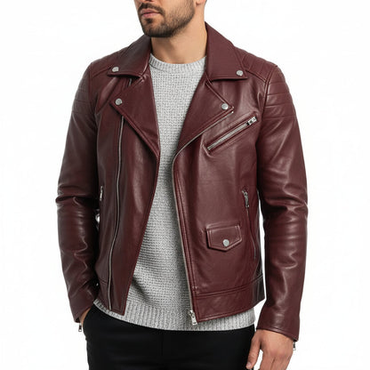Blouson en cuir homme hiver noir à fermeture éclair