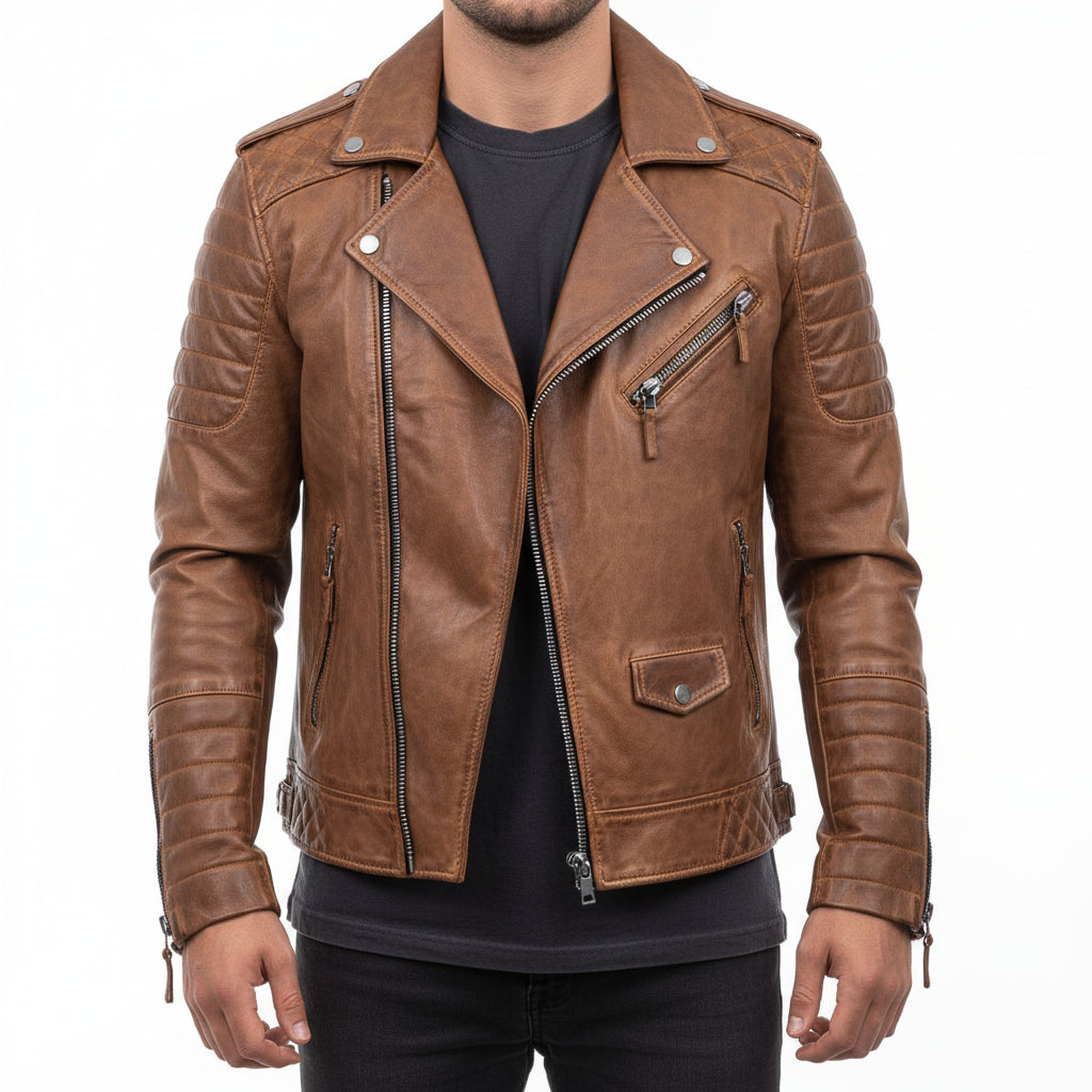 Blouson en cuir homme hiver noir à fermeture éclair