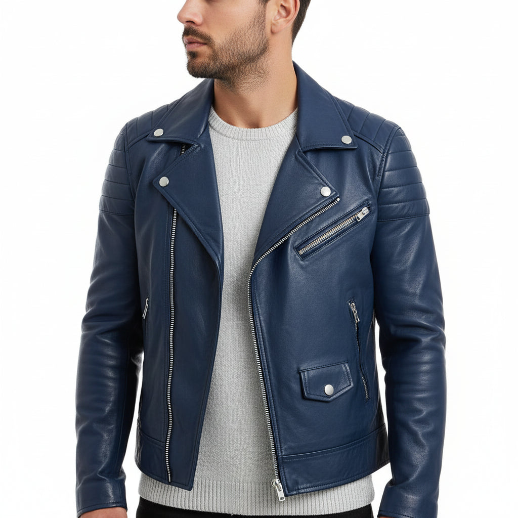Blouson en cuir homme hiver noir à fermeture éclair