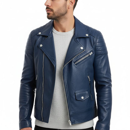 Blouson en cuir homme hiver noir à fermeture éclair