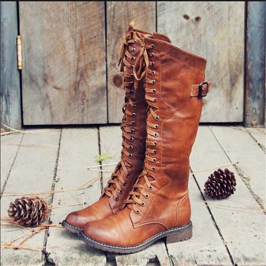 Damen Reitstiefel Hoch Schnürbar Elegant - IdealeKleiden