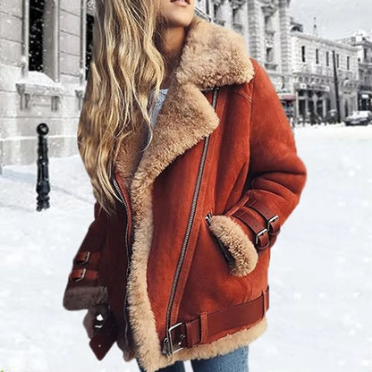 Lederjacke Frauen Biker Style Schnalle - IdealeKleiden