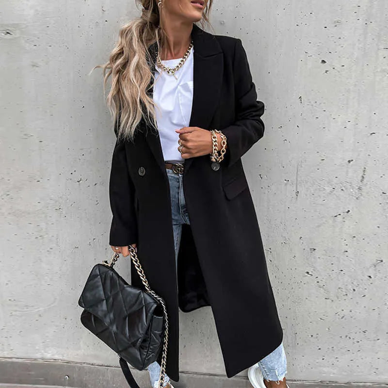 Élégant manteau pour femme en laine longueur cheville sur mesure
