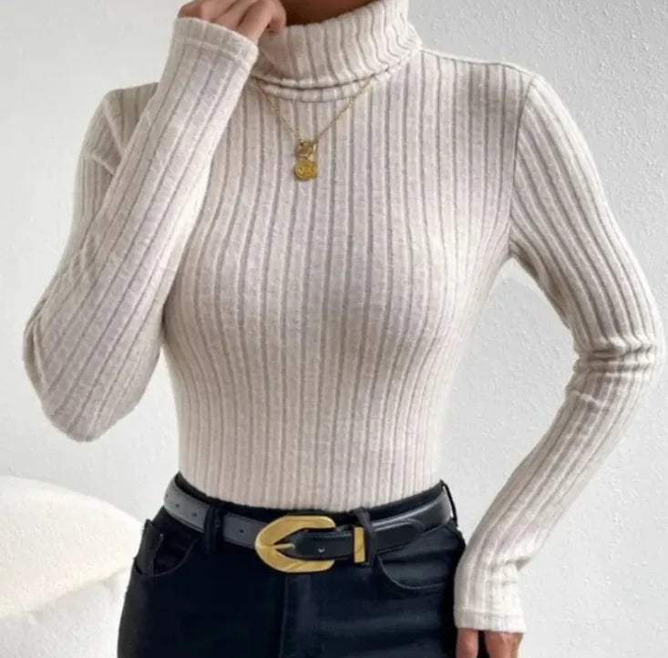 Frauen Pullover Rippstrick Rollkragen Soft und Warm Klassisch - IdealeKleiden