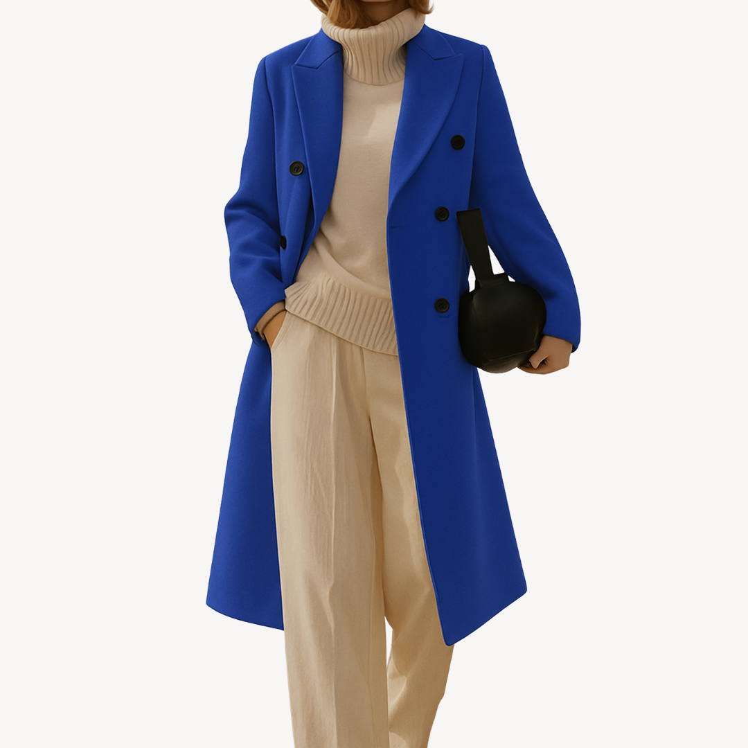 Élégant manteau d'hiver femme, coupe droite à double boutonnage