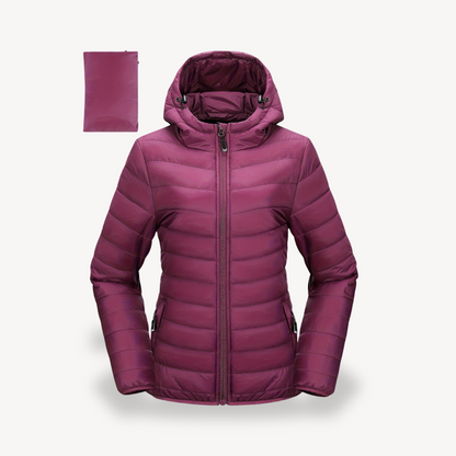 Veste de voyage matelassée à capuche pratique pour femme