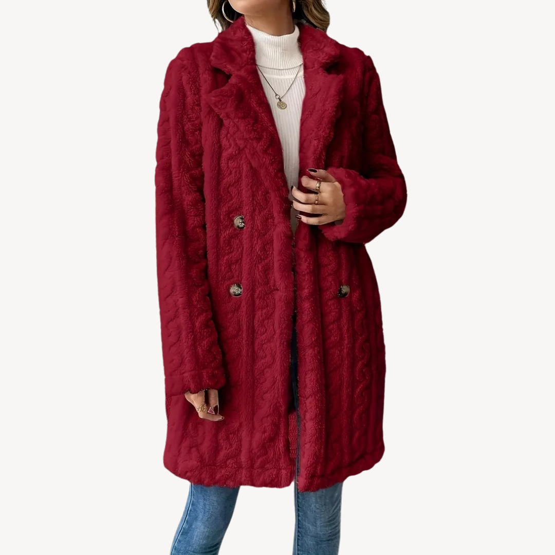 Manteau en fausse fourrure pour femme, double boutonnage, élégant