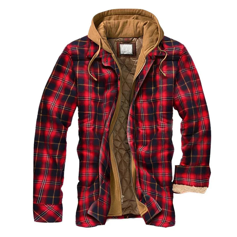 Veste d'hiver à carreaux pour homme, chaude, avec capuche