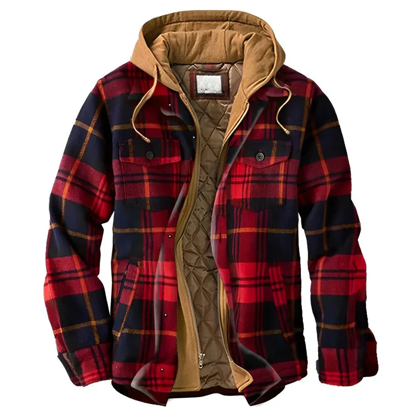 Veste d'hiver à carreaux pour homme, chaude, avec capuche