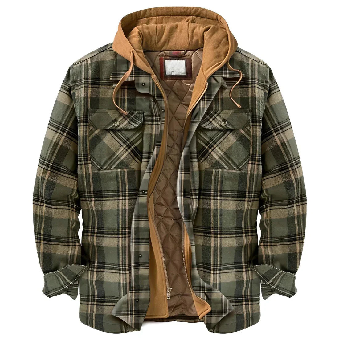 Veste d'hiver à carreaux pour homme, chaude, avec capuche
