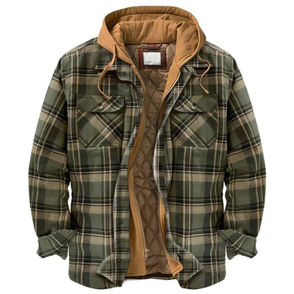 Veste d'hiver à carreaux pour homme, chaude, avec capuche