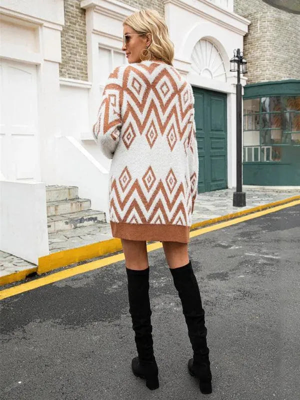 Elegante Strickjacke Mittellänge Diamond Look - IdealeKleiden