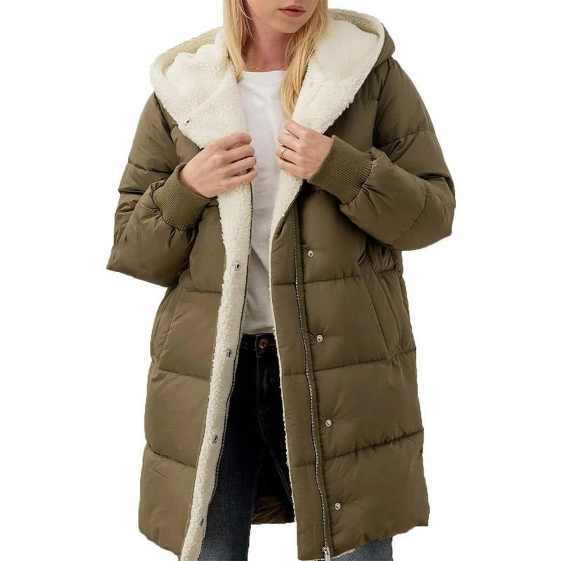 Wintermantel Damen Baumwolle Kapuze Warm - IdealeKleiden