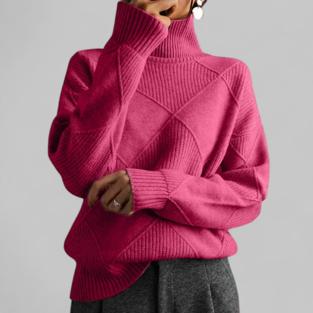 Pull over oversize femme à col roulé motif hiver