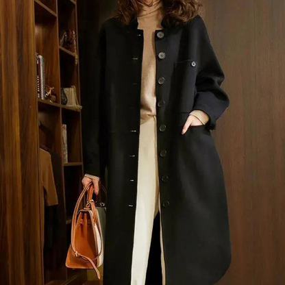 Robe élégante femme longue col revers mélange laine