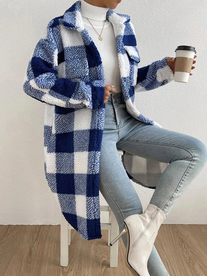 Cardigan long à carreaux pour femme