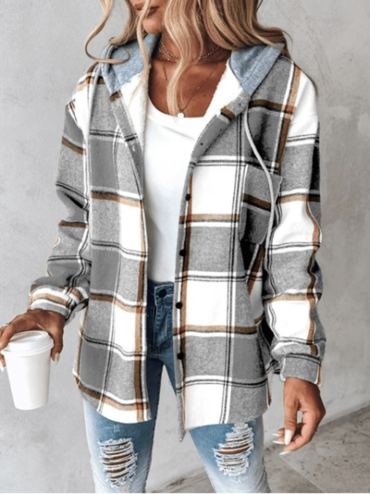 Sweat-shirt à capuche décontracté en flanelle